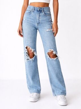AGOLDE - Light Wash Distressed Straight-Leg Jeans